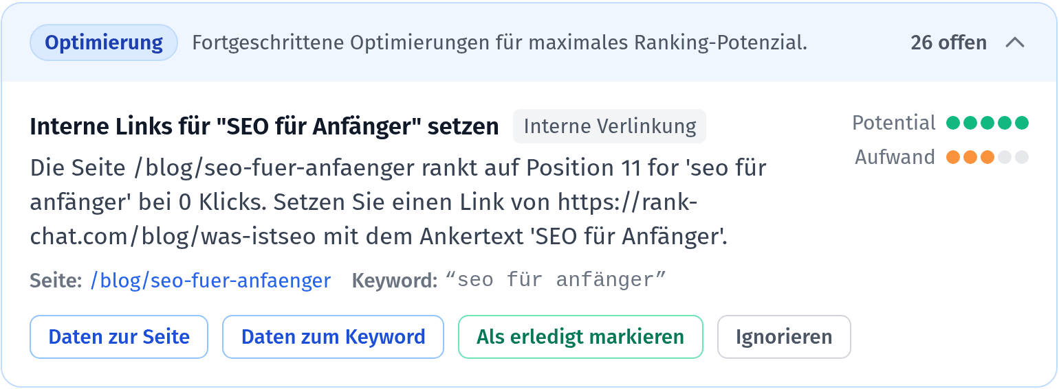 Automatische SEO-Empfehlungen
